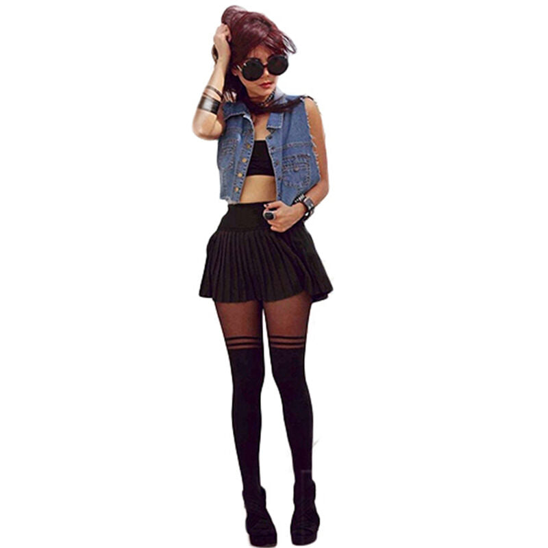 Sexy Women Black Top Temptation Sheer Mock Suspender Tights Pantyhose Stockings