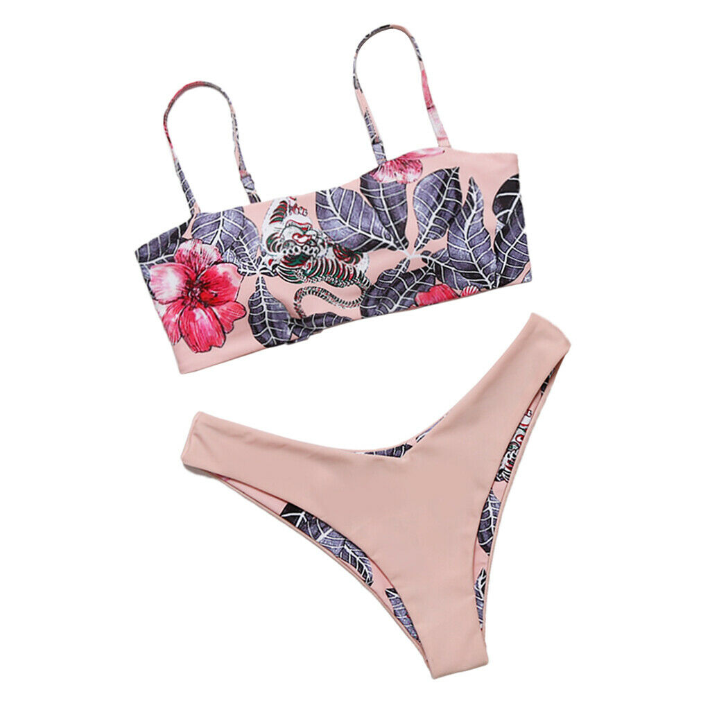 Women Floral Tiger Bikini Set Bra Top Brief Swimwear Bathing Suit Swimsuit M