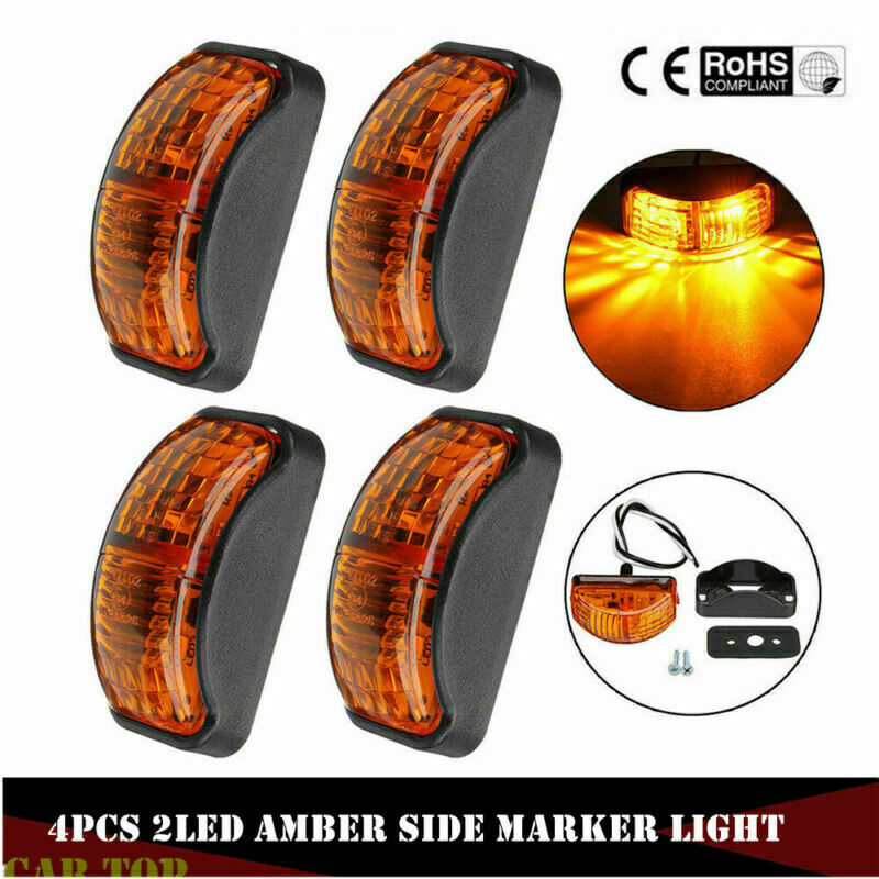 4x Universal Side Marker Light Trailer truck 2 Diode Clearance LED Amber Lamp
