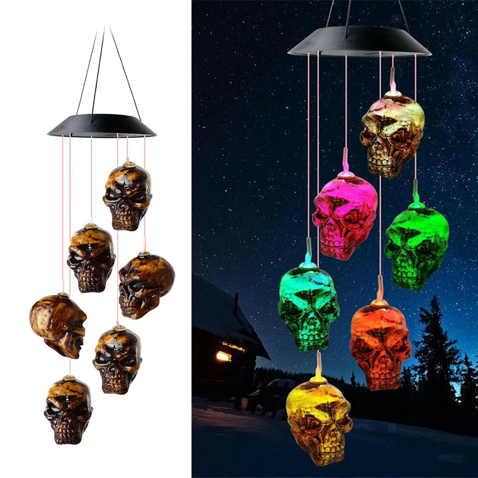 Solar Powered Wind Spinner Chimes Light Halloween Hanging Garden Yard Decor