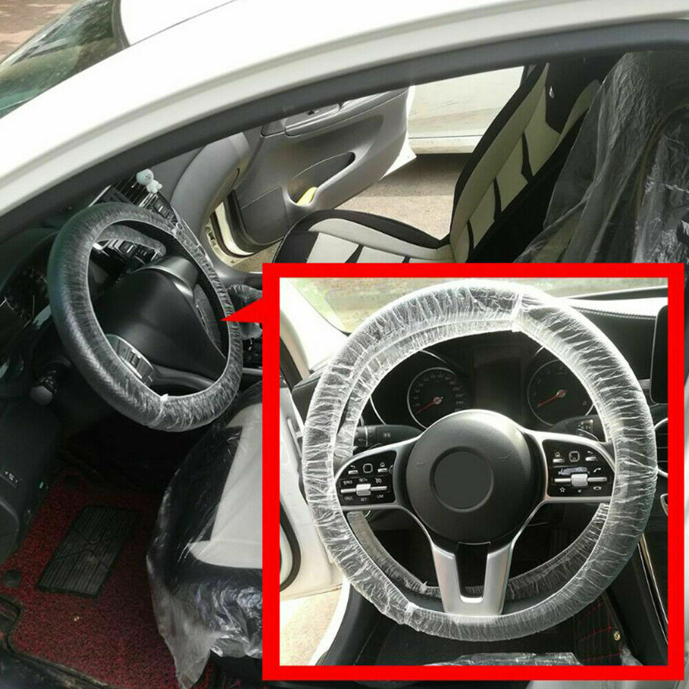 100Pc Car Disposable Plastic Steering Wheel Protector Cover Waterproof Dustproof