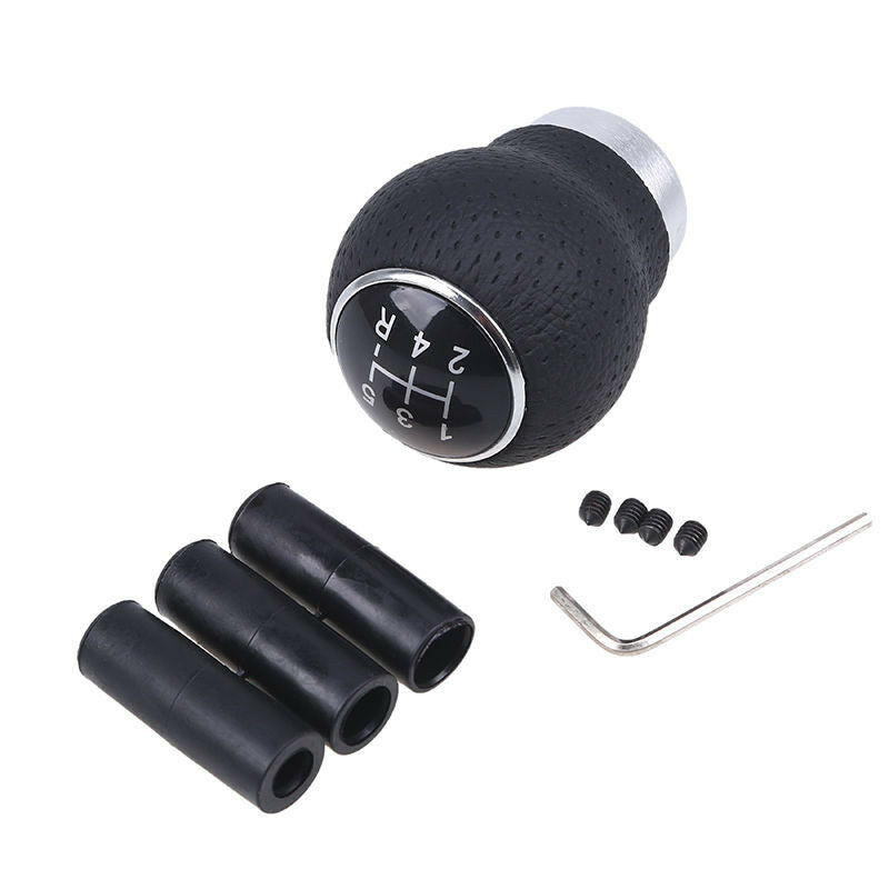 5Speed Black Leather Universal Aluminum Manual Car Gear Shift Knob Shifter Lever