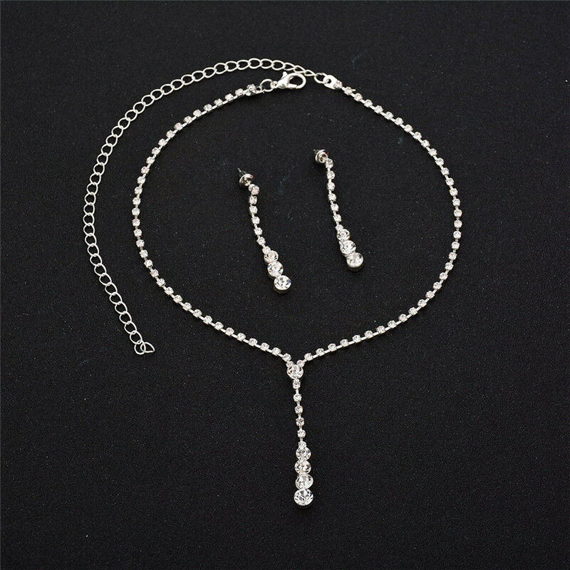 1Set Wedding Bridal Rhinestone Crystal Necklace Drop Earrings New Jewelry H Rf