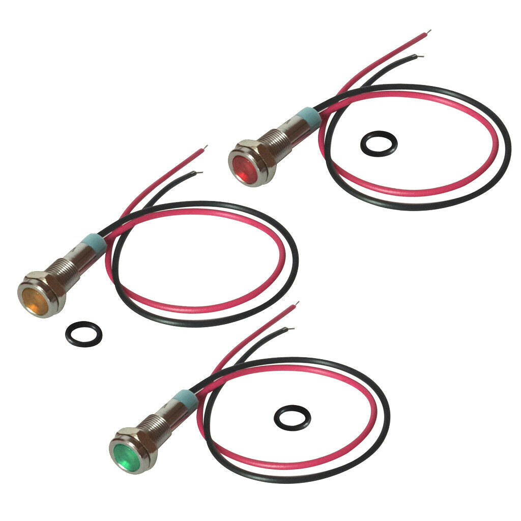 DC 12V Pre-wired LED Metal Indicator Light Signal Lamp Combo of Red+Yellow+Green