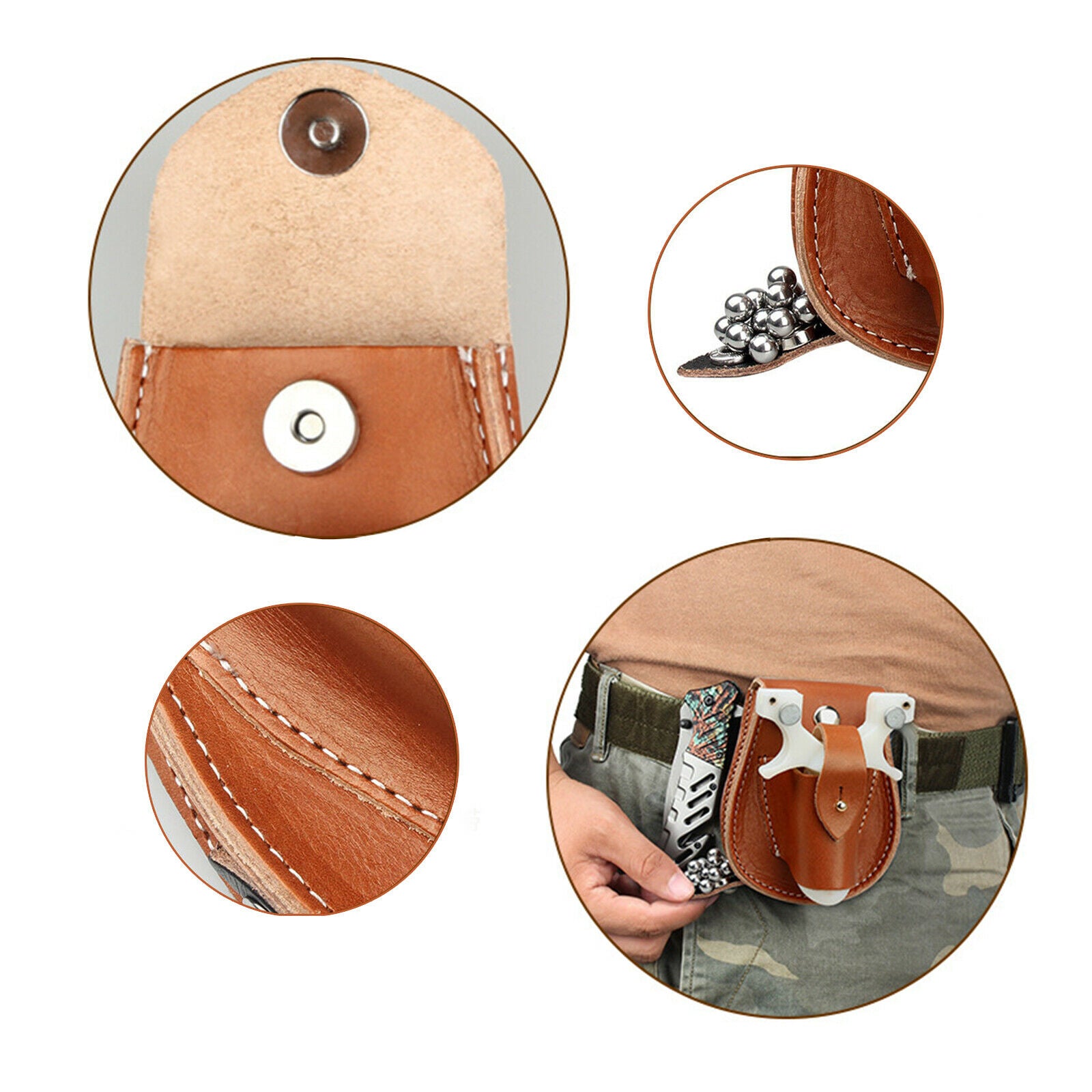 Outdoor Sports Steel Ball Package Leather Slingshot Bag Pouch Case Strap holster
