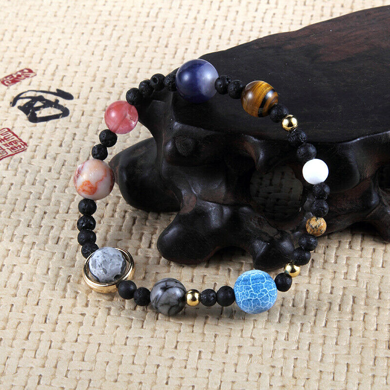 New Women's Eight Planets In Solar System Moon Earth Stone Beads Bracelet Gifts