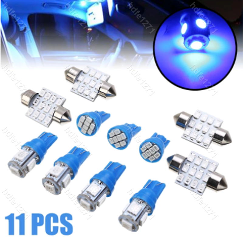 11x Blue LED interior lights package T10 & 31mm map dome + license plate lamp