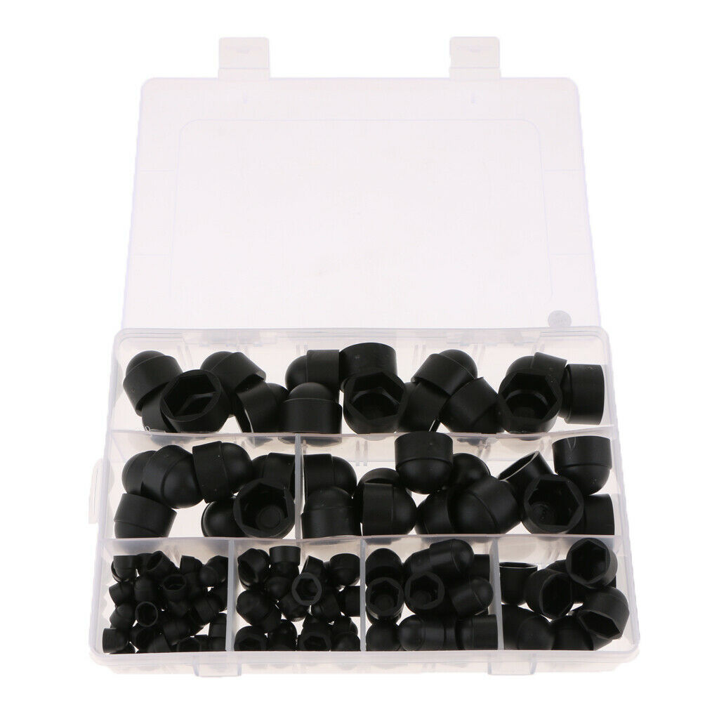 145Pcs Dome Hex Bolt Nut Head Caps Cover Plastic Black M4 M5 M6 M8 M10 M12
