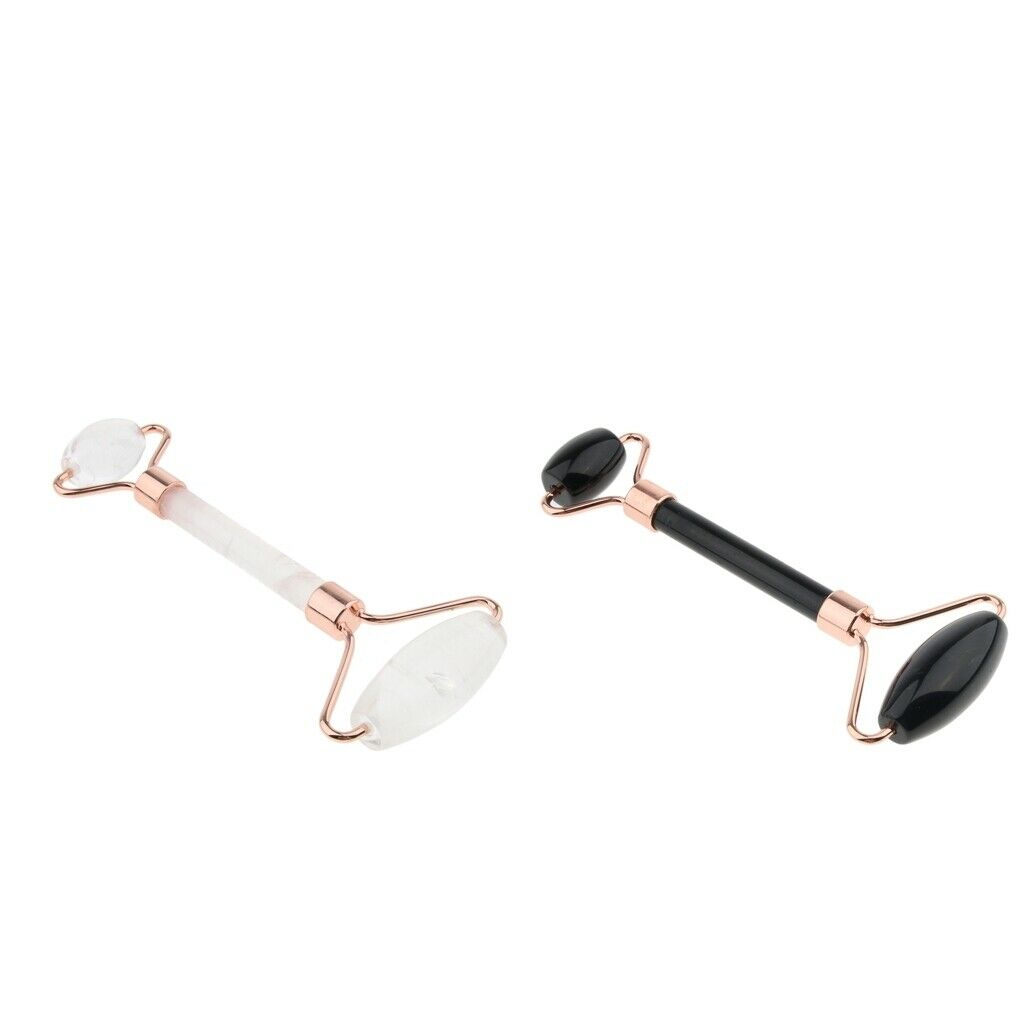 2x Double Heads Natural Jade Stone Massage Roller Facial Neck Gua Sha Tool