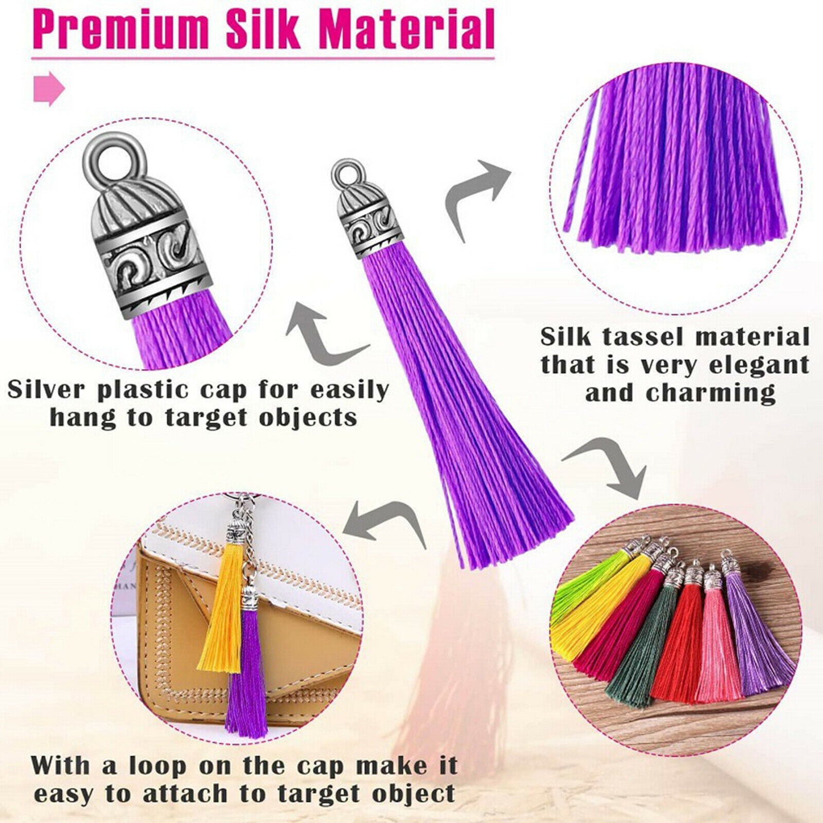 Pack of 100 Multicolor 60mm Bulk Tassel Pendant for DIY Keychain Supplies