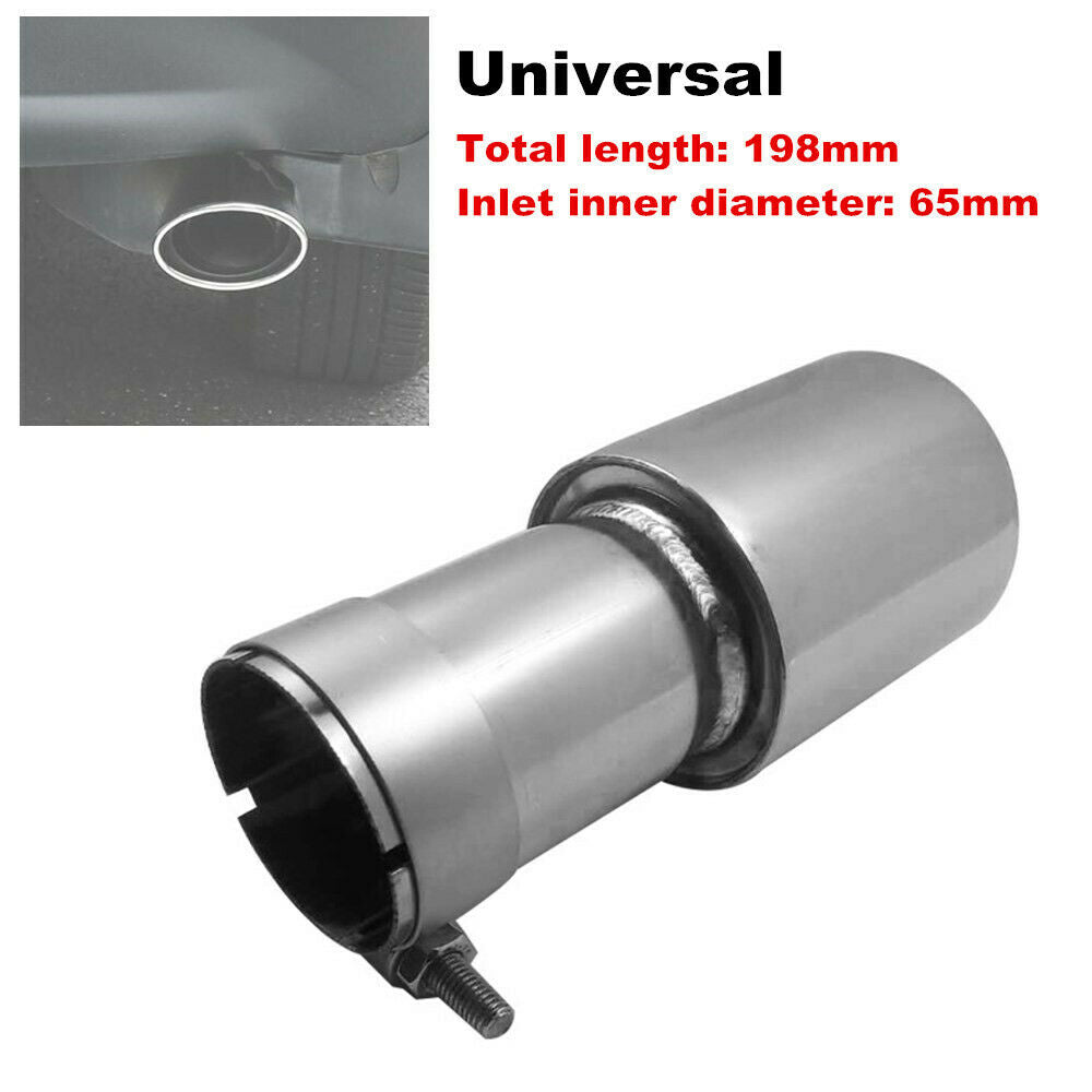 65mm Inlet Stainless Steel Car Exhaust Pipe Tail Muffler Tip Throat Tube 2 Bolts