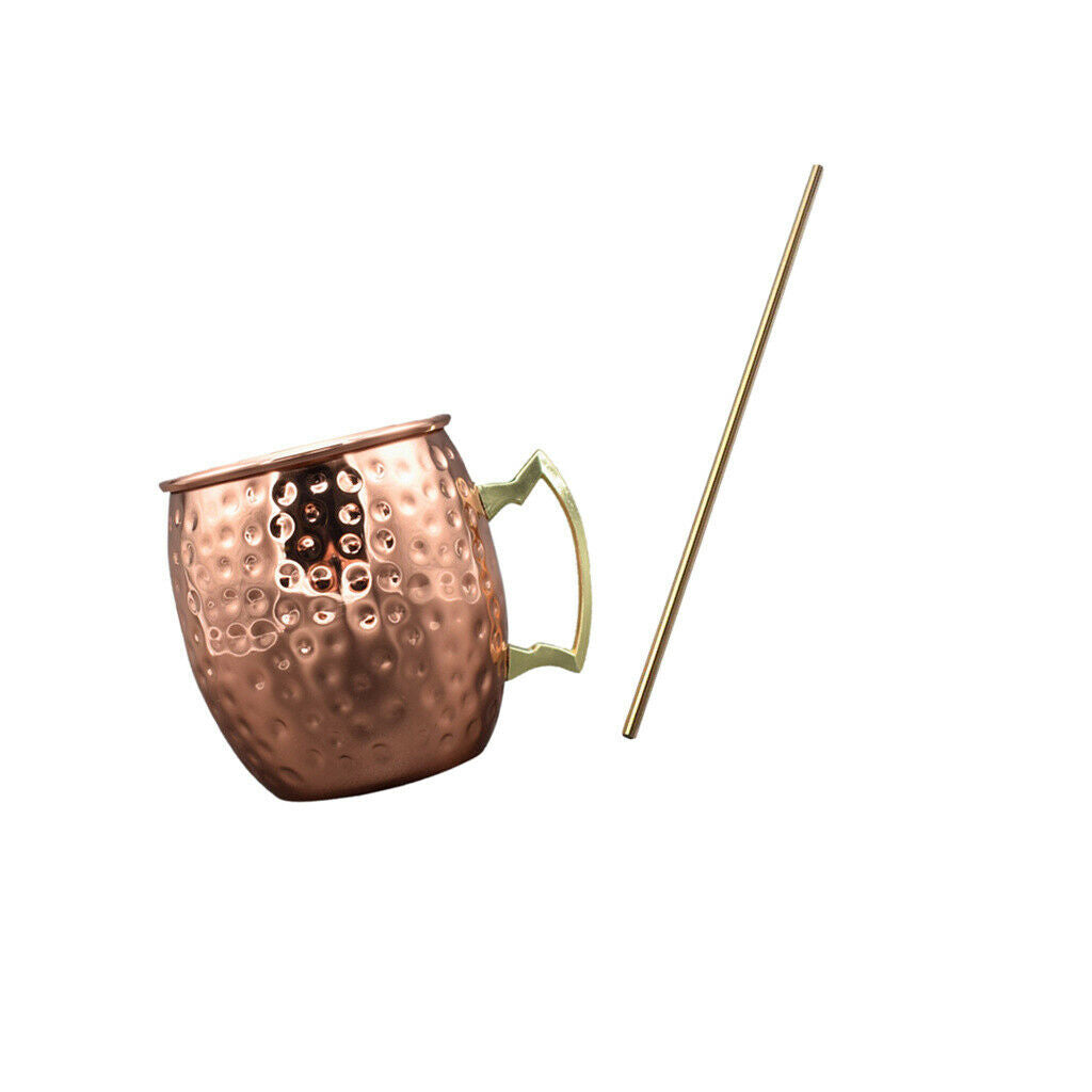 Mug with Handle Moscow Mule Reusable Stainless Steel Straw Beer Bar Drinks