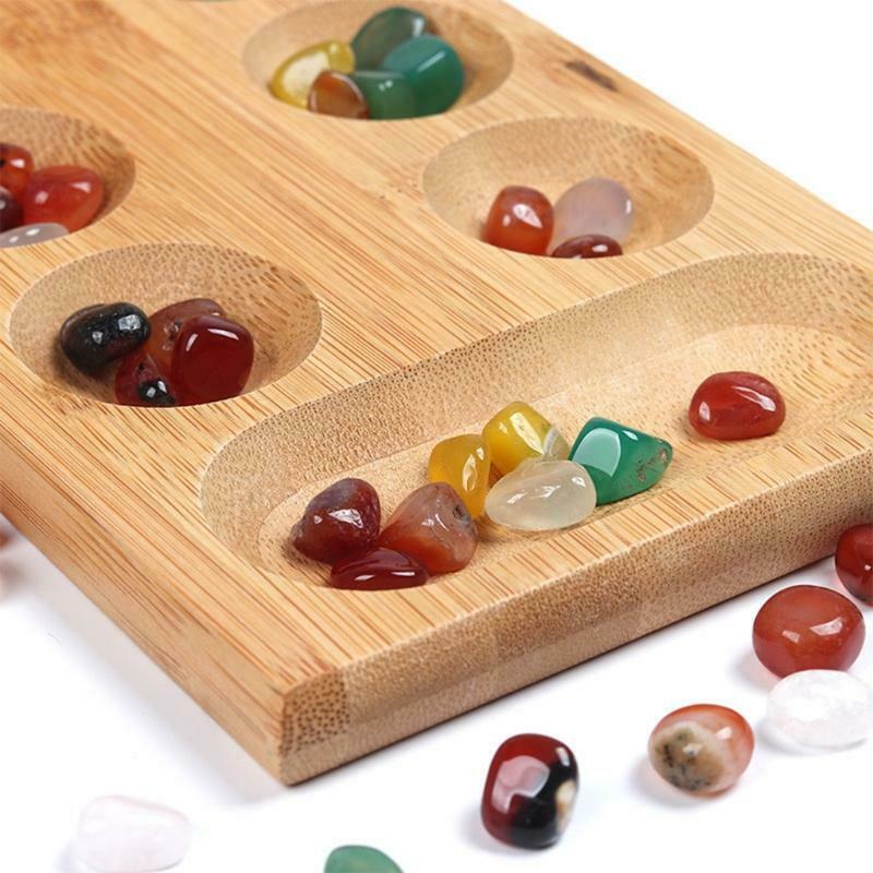 Mancala Board Game with Colorful Stones Pebbles Folding Wooden Board Chess Set