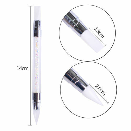 Nail Art Brush Pen DIY Silicone Head Rhinestone Carving Dotting Tool Double Side