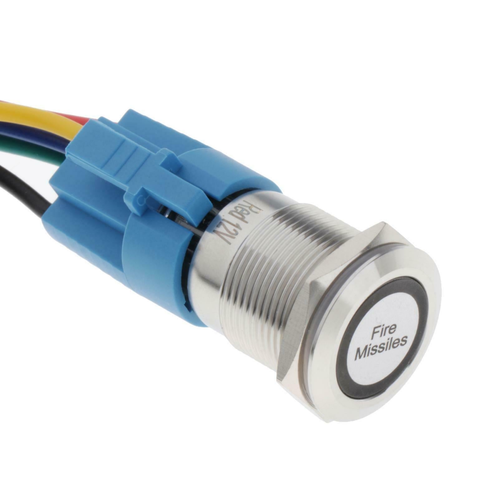 12V 19mm Red LED Light Missile Fire Push Button Switch