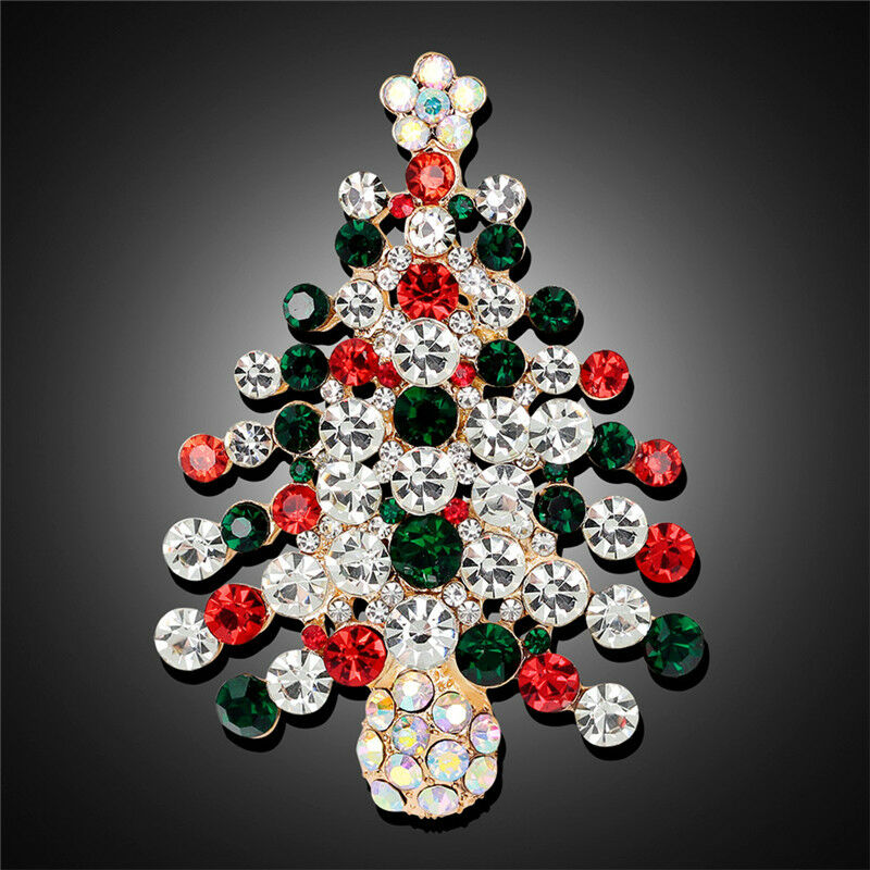 1X New Unisex Crystal Rhinestone Brooch Christmas Tree Brooch Pin Xmas Gift Qx