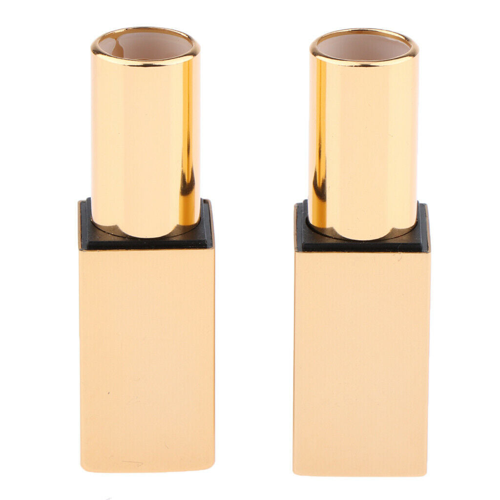 2pcs Empty Lipstick Tube Lip Balm Makeup Containers - Blue+Golden, Golden Flat: