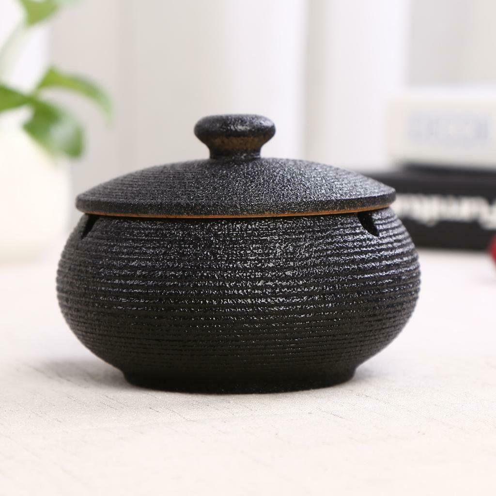 2pcs Ceramic Ashtray with Windproof Cover for Use in
