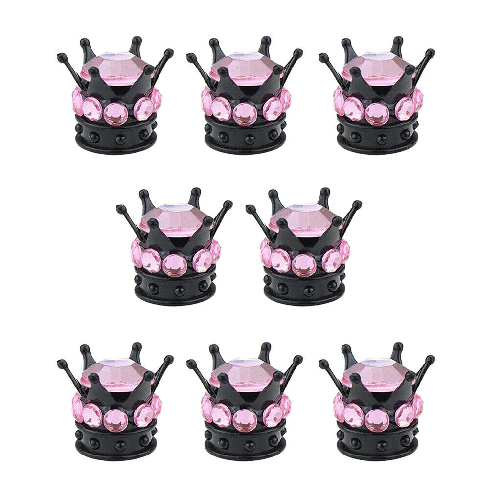 8Piece Crown Bling Diamond Tire/Wheel Stem Valve Caps Car Truck Vehicle Pink