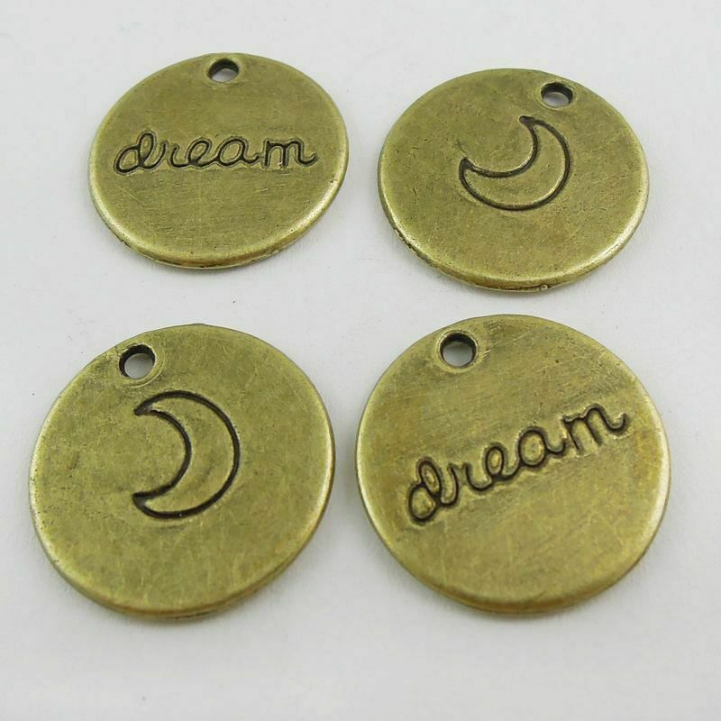 15pcs Antiqued Bronze Alloy Moon Tag Round Charm Pendant Earring Findings 20*2mm