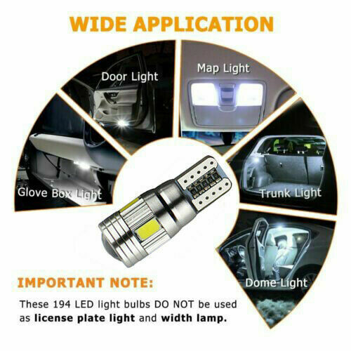 10Pcs White T10 LED Interior Map Lamp Car Trunk License Plate Parking Light Bulb
