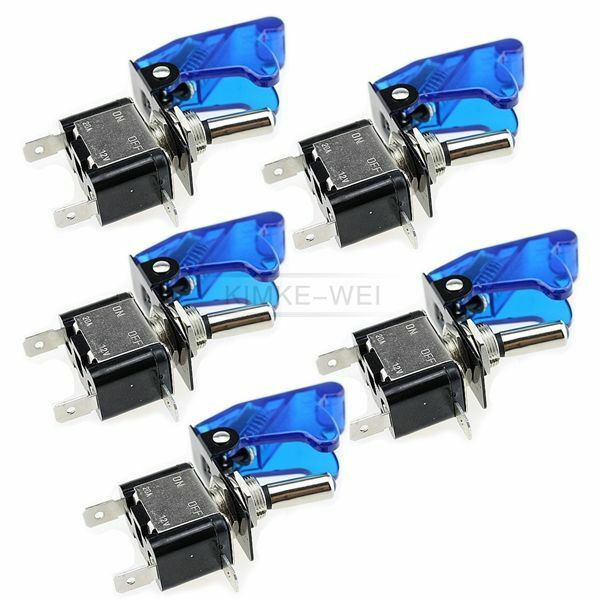 5x Blue LED Illuminated Toggle Rocker Switch With Cover For Car Boat 12V 20A New