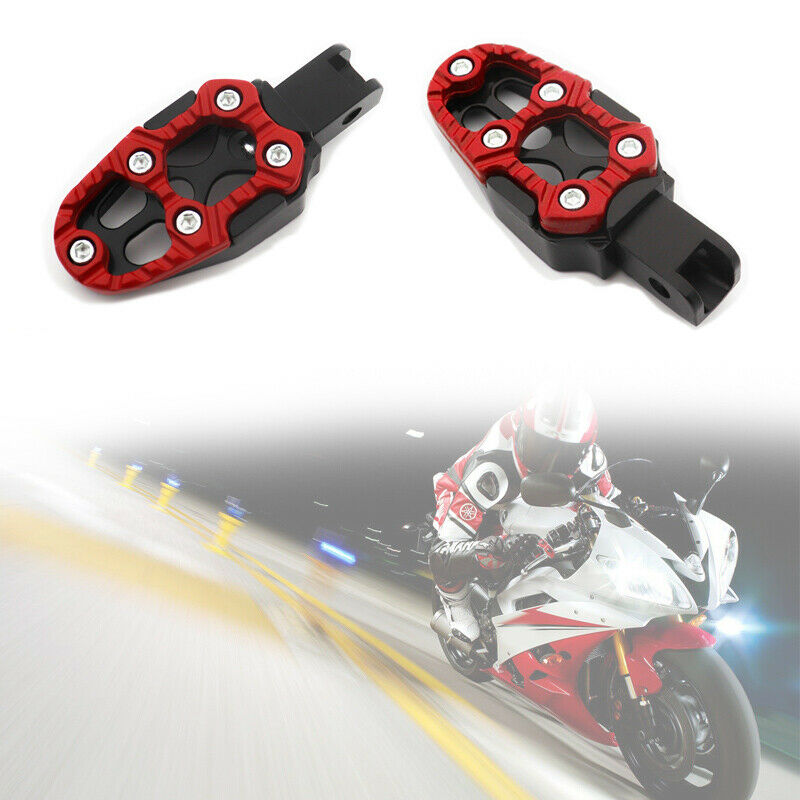 2PCS Motorcycle Bike Pedal Non-slip Backfoot Foot Peg Red Belt Spring 8MM Black
