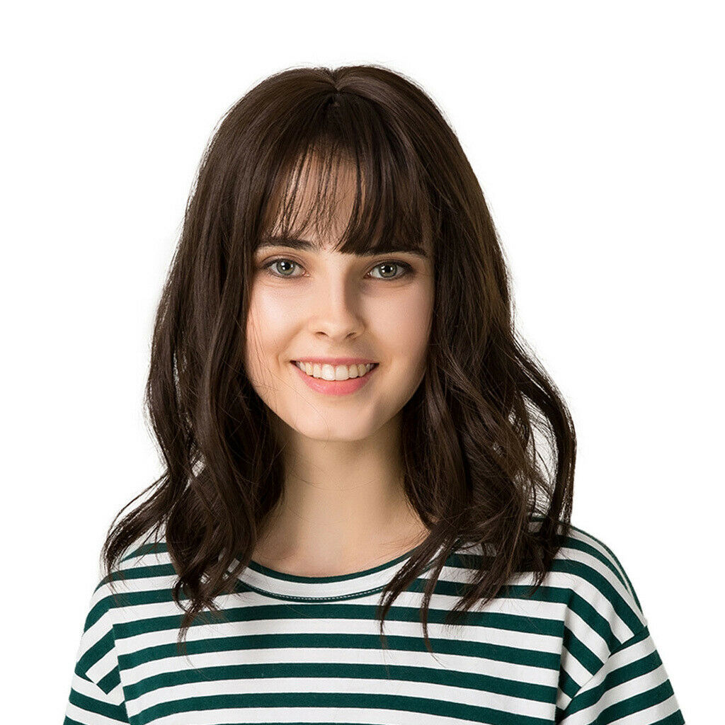 14'' Short Bob Shoulder Length Wavy Curly Natural Full Hair Wigs With Neat Air