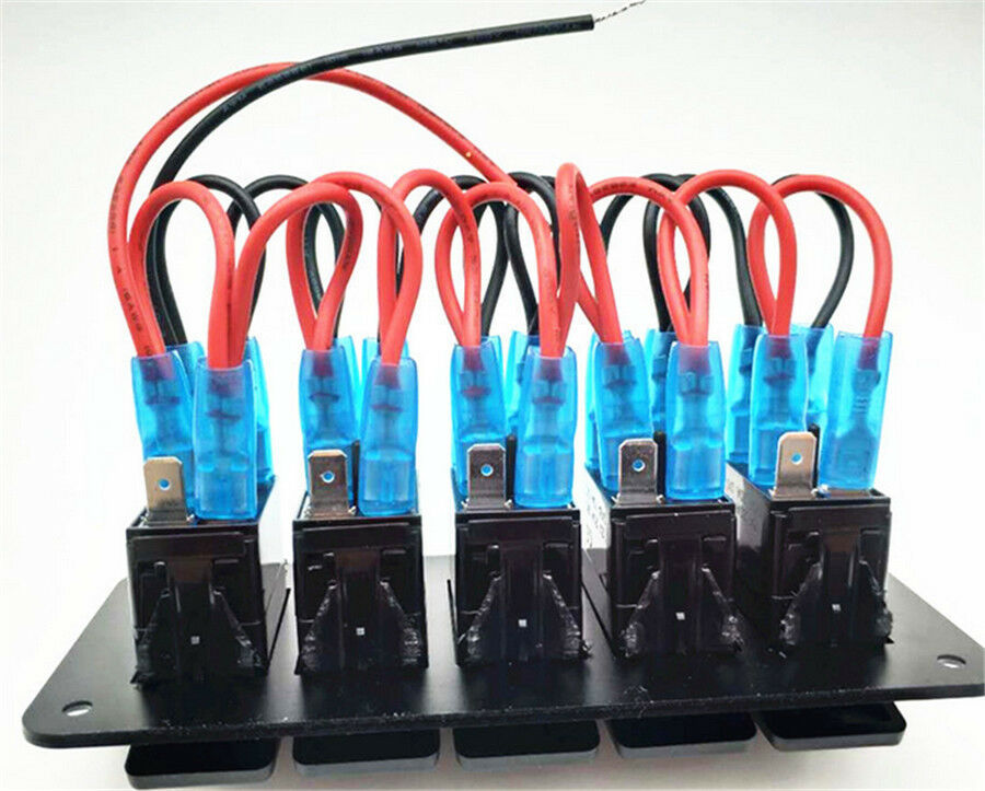 Dual Blue LED 12V 24V 5Gang Car Boat Truck On/Off Rocker Switch Panel Waterproof