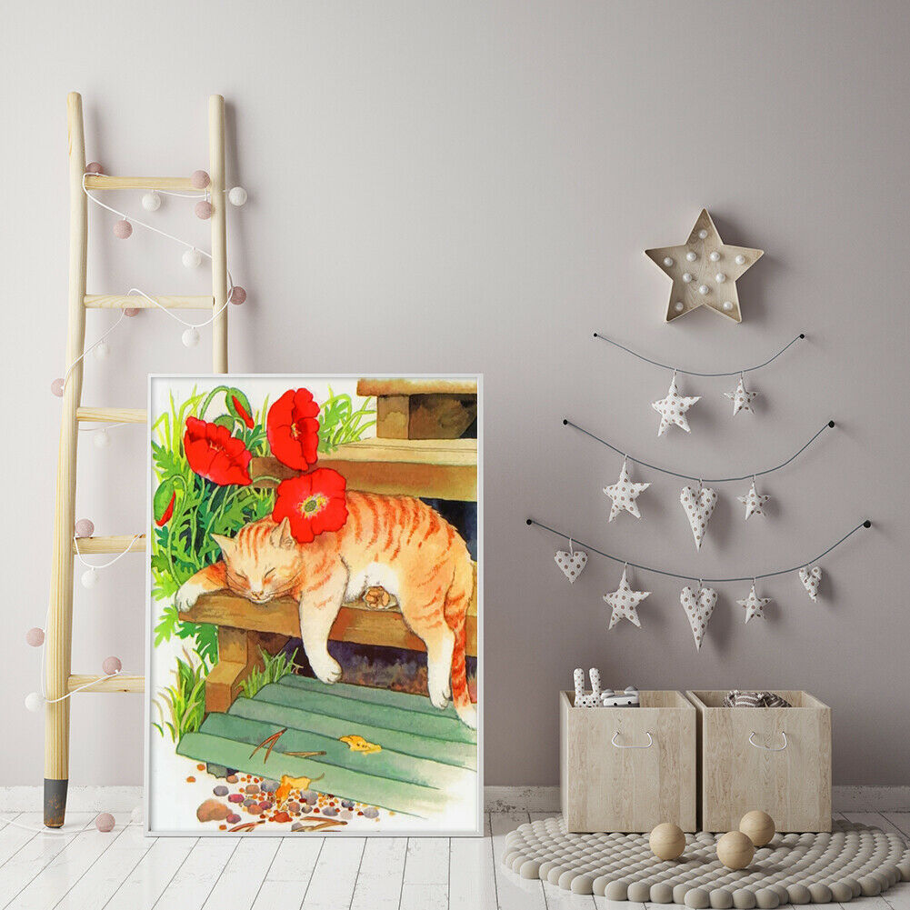 Unframed Cat on the Steps Oil Painting Picture By Numbers Canvas Paint Art @
