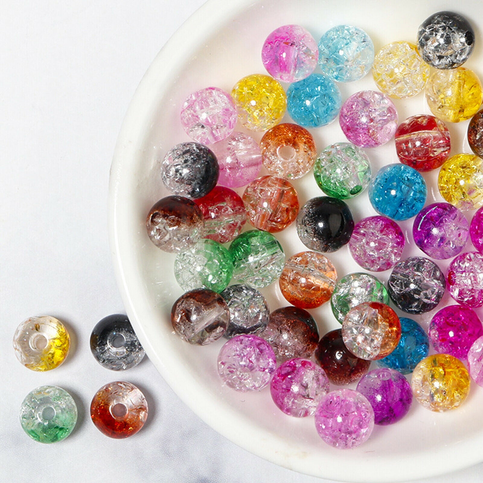 200x Round Crackle Beads 8mm Crackle Lampwork Bead for DIY Jewelry Supplies