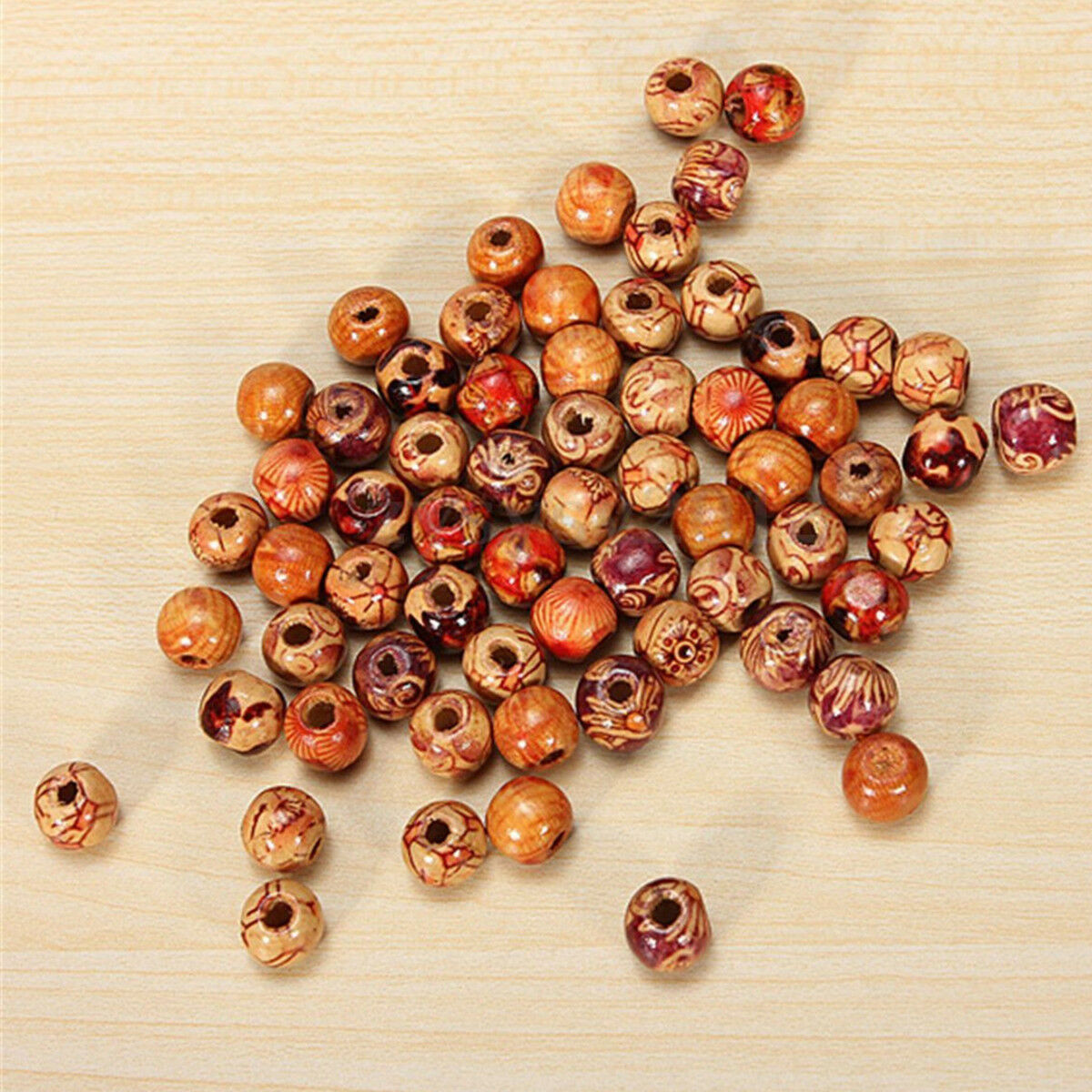 100pcs Mixed Wood Round Beads for Jewelry Making Loose Spacer 10mm