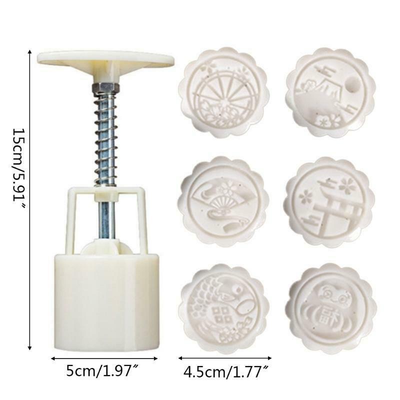 Mid-autumn Festival 50g Plastic Moon Cake Moulds 1 Plunger and 6 Stamps