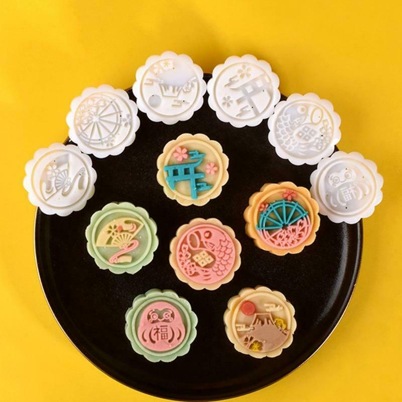 Mid-autumn Festival 50g Plastic Moon Cake Moulds 1 Plunger and 6 Stamps
