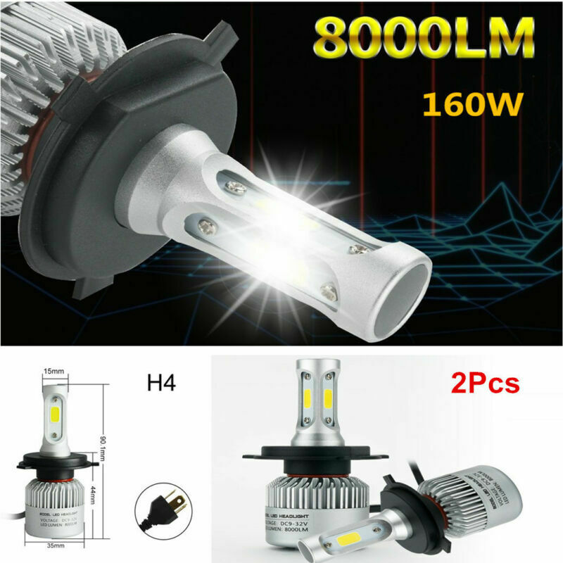2PC Car LED H4 HB2 Hi/Lo Dual Bulbs Fog Driving Headlight Kit 160W 16000LM 6000K