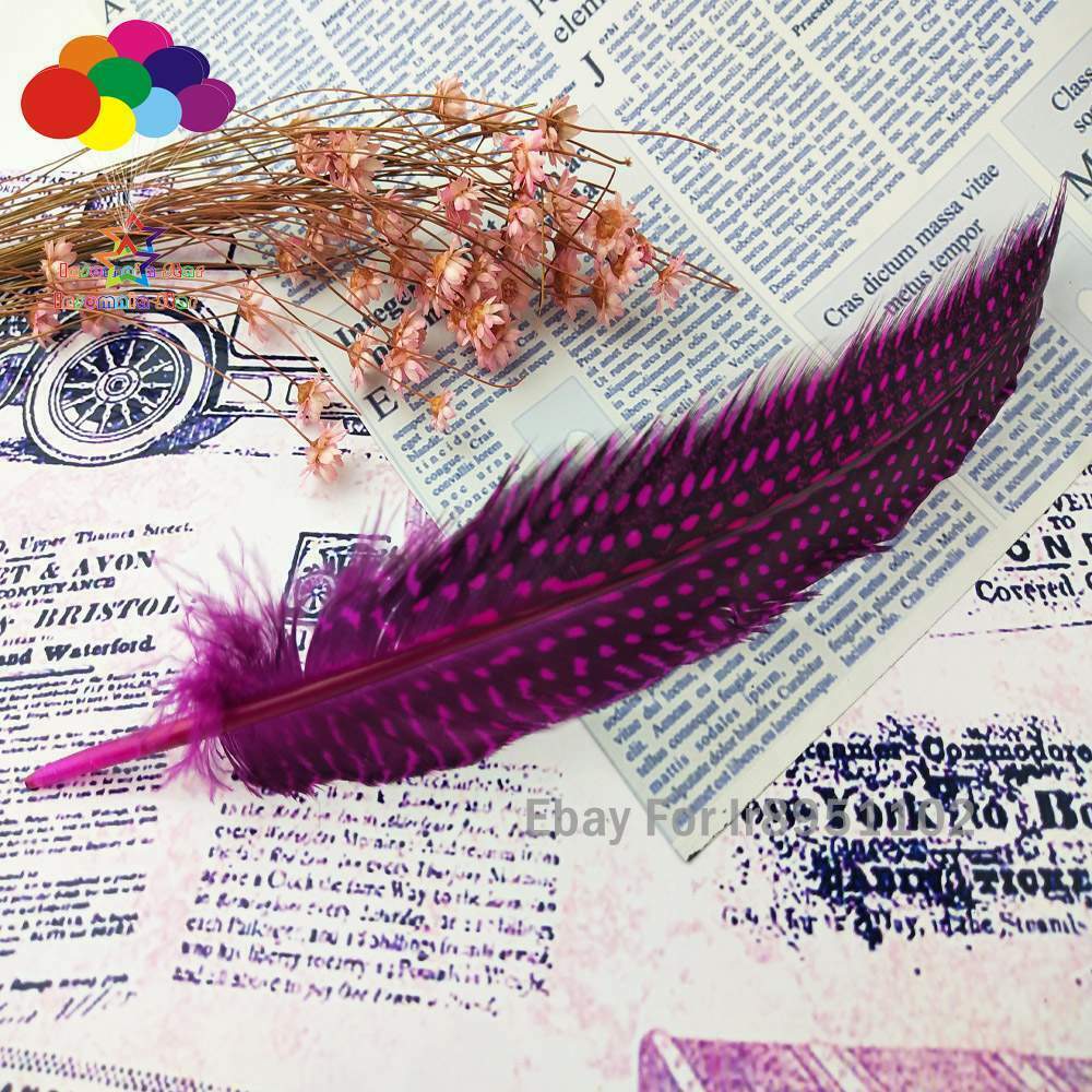 Turkey rose red 100pcs Unique Dyed Polka Dot Guinea Fowl Wing Quill Feathers