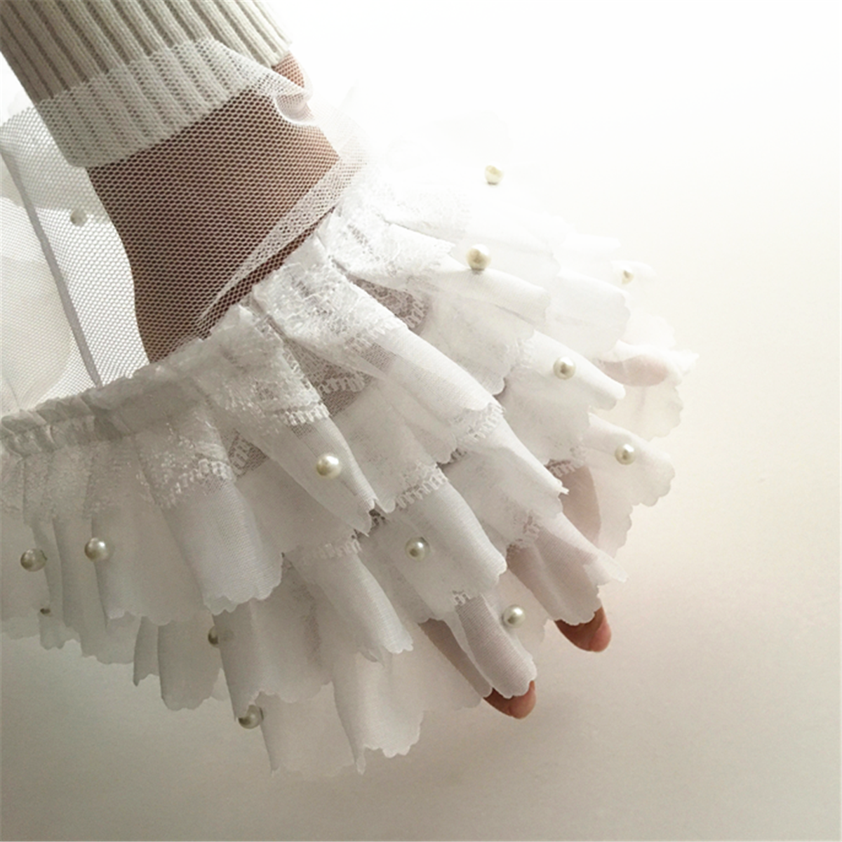 1M White Chiffon Beaded Ruffle Lace Trim 3 Layer Pleated Ribbon DIY Sewing Craft