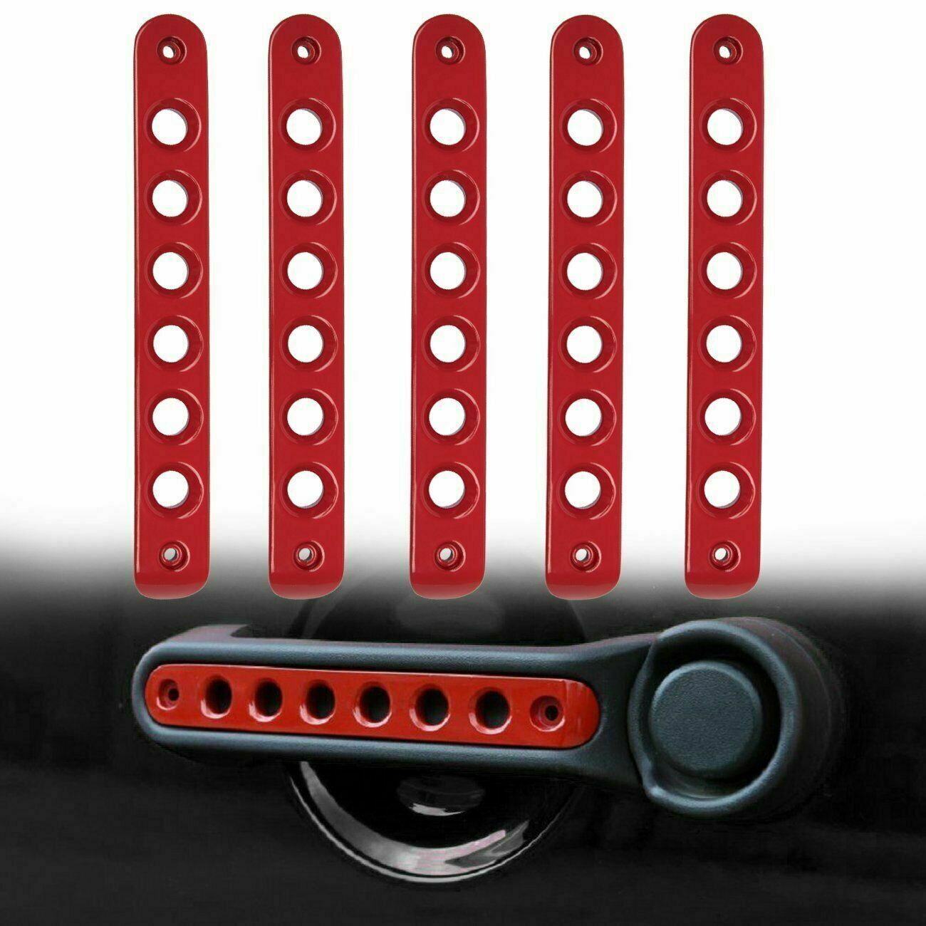 5PCS Aluminum Door Handle Grab Trims Insert Cover Red For 07-17 Jeep Wrangler JK