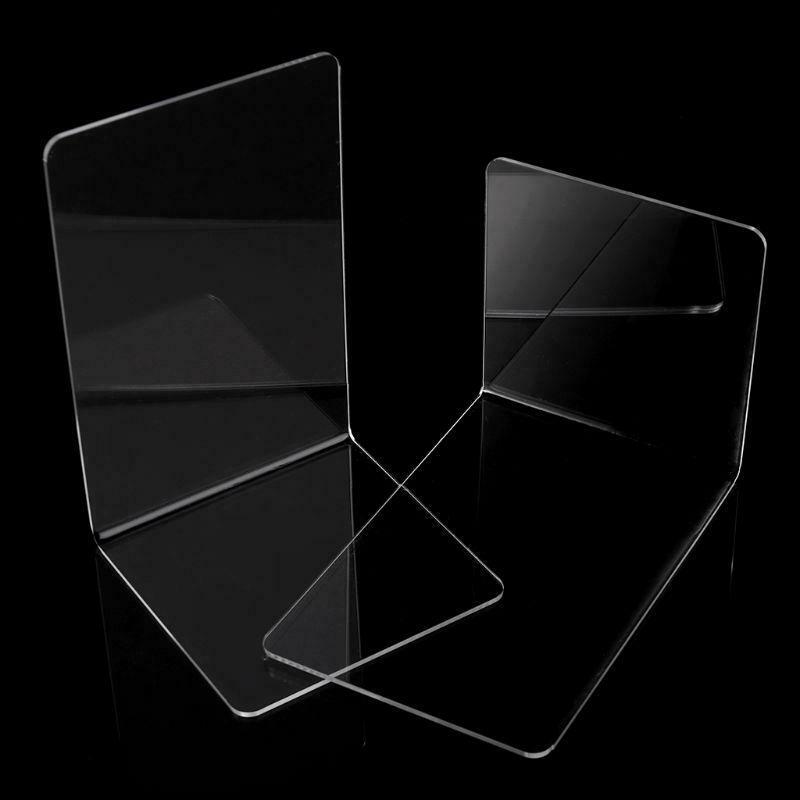 2Pc Clear Acrylic Bookends L-shaped Desk Organizer Desktop Book Holder 12x18.5cm