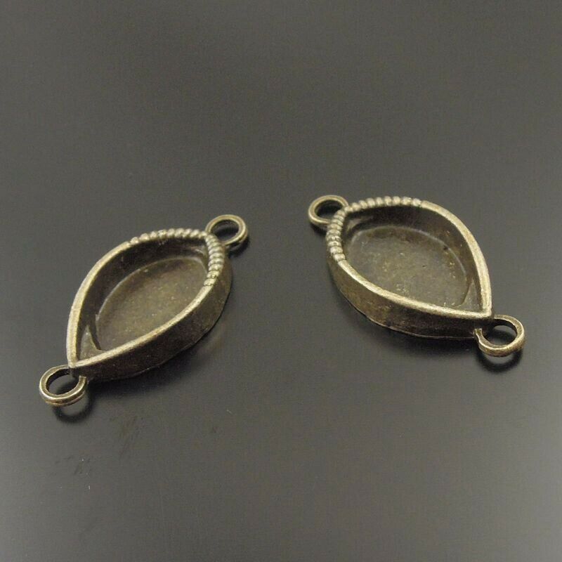 18 pcs Retro Bronze Alloy Base Setting Eye Shape Pendant Connector Inner 18x11mm