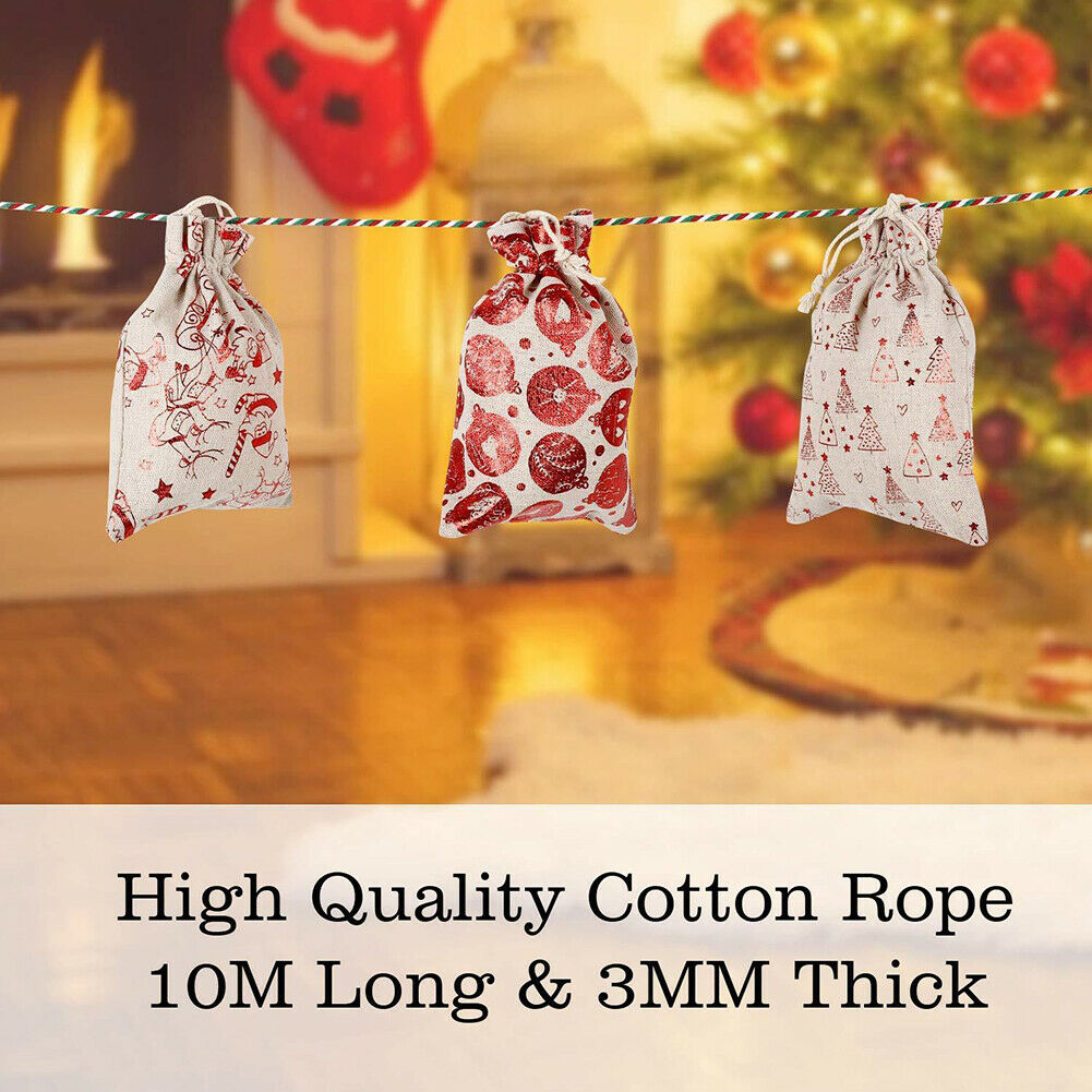 24pcs/set Christmas Drawstring Bags Linen Hanging Burlap Candy Gifts Bags @