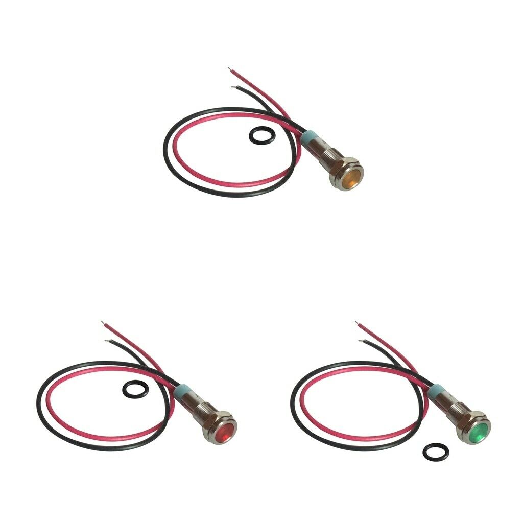 3Pcs 6mm 1/4" LED Metal Dash Indicator Light Waterproof Car Truck Boat