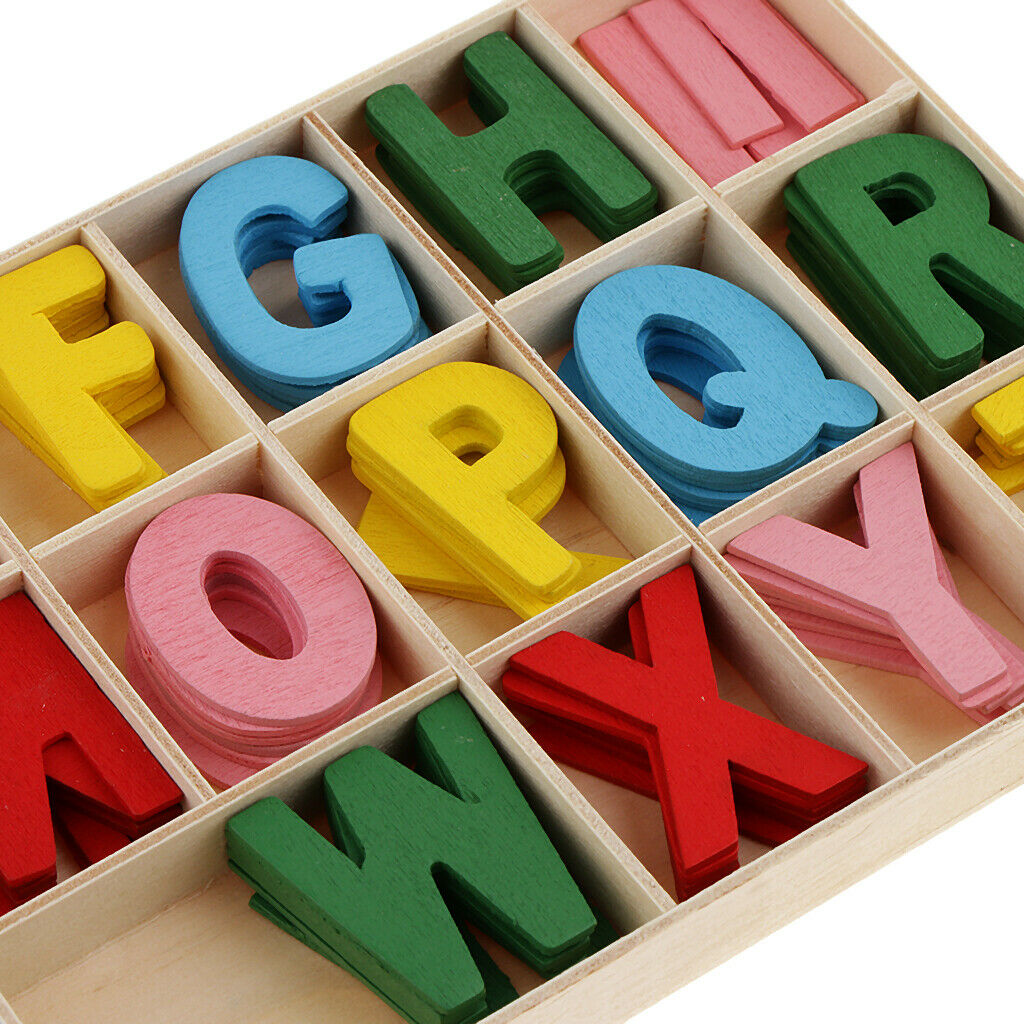 156pcs Wooden Shapes Letter Alphabet Embellishments In Box for Kids Games