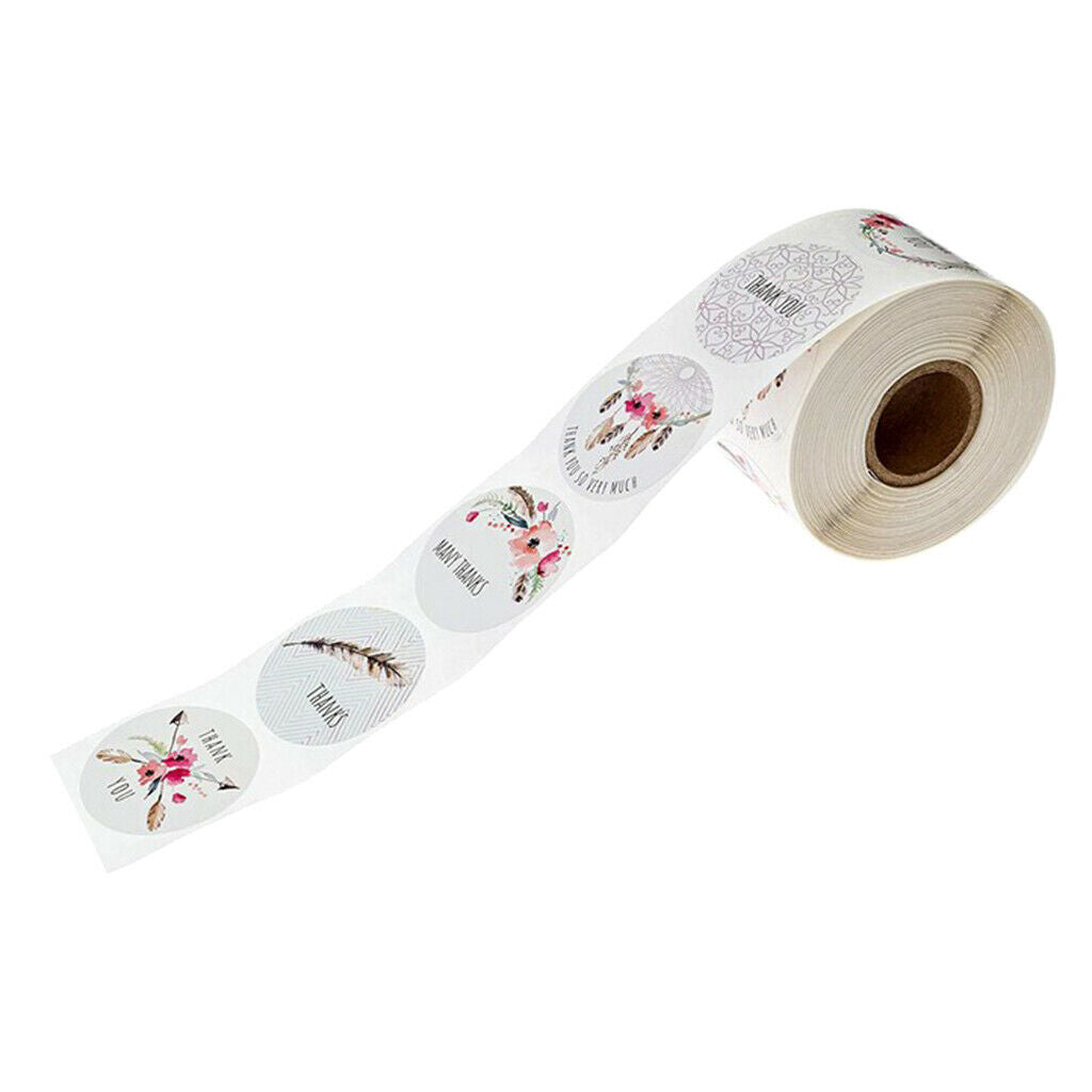 1'' Round Floral Printed Thank You Stickers / 500 Labels Per Roll