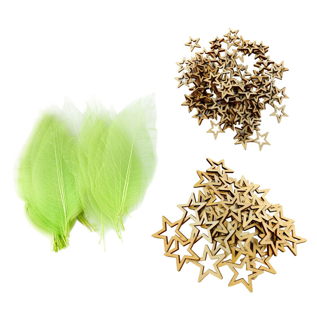 200 Pieces Mixed Styles Wooden Stars +Natural Skeleton Leaves For DIY Charms
