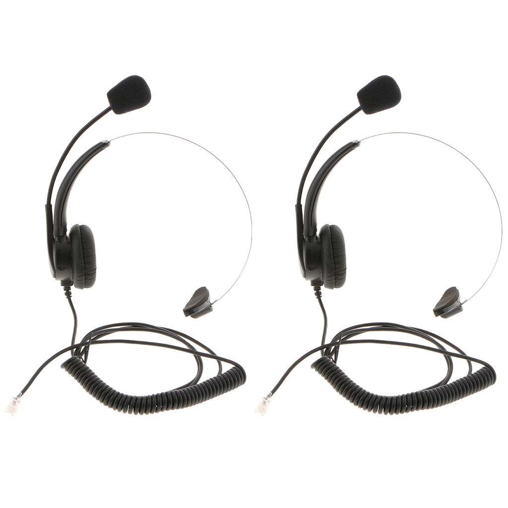 Prettyia 2 Pack RJ9 Plug Wired Call Center Headset Noise Canceling Telephone