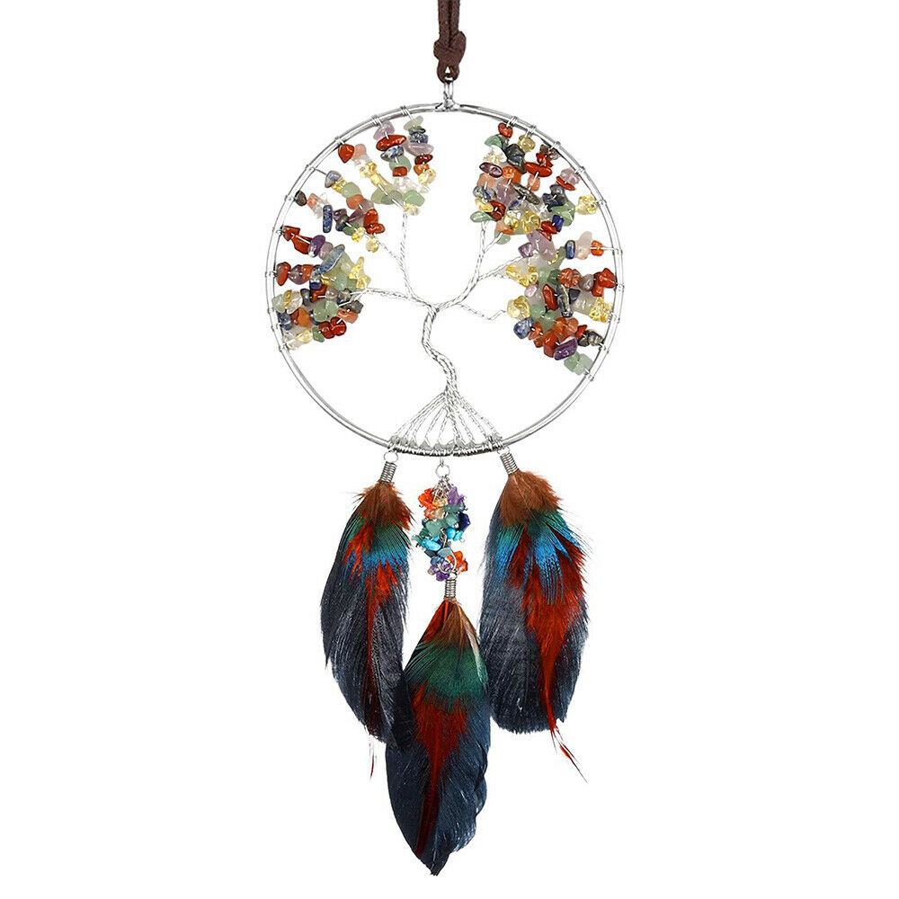 Handmade 7 Chakra Stones Reiki Healing Crystals Tree of Life Dream Catcher Decor