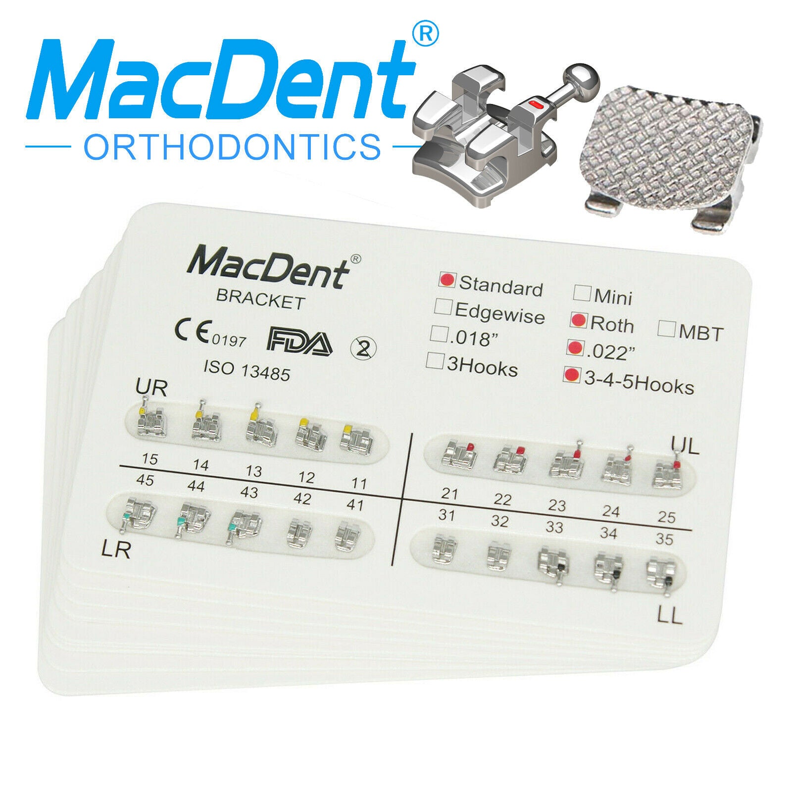 MacDent 20 Kits Dental Orthodontic Brackets Standard Roth Slot .022" Hooks 345