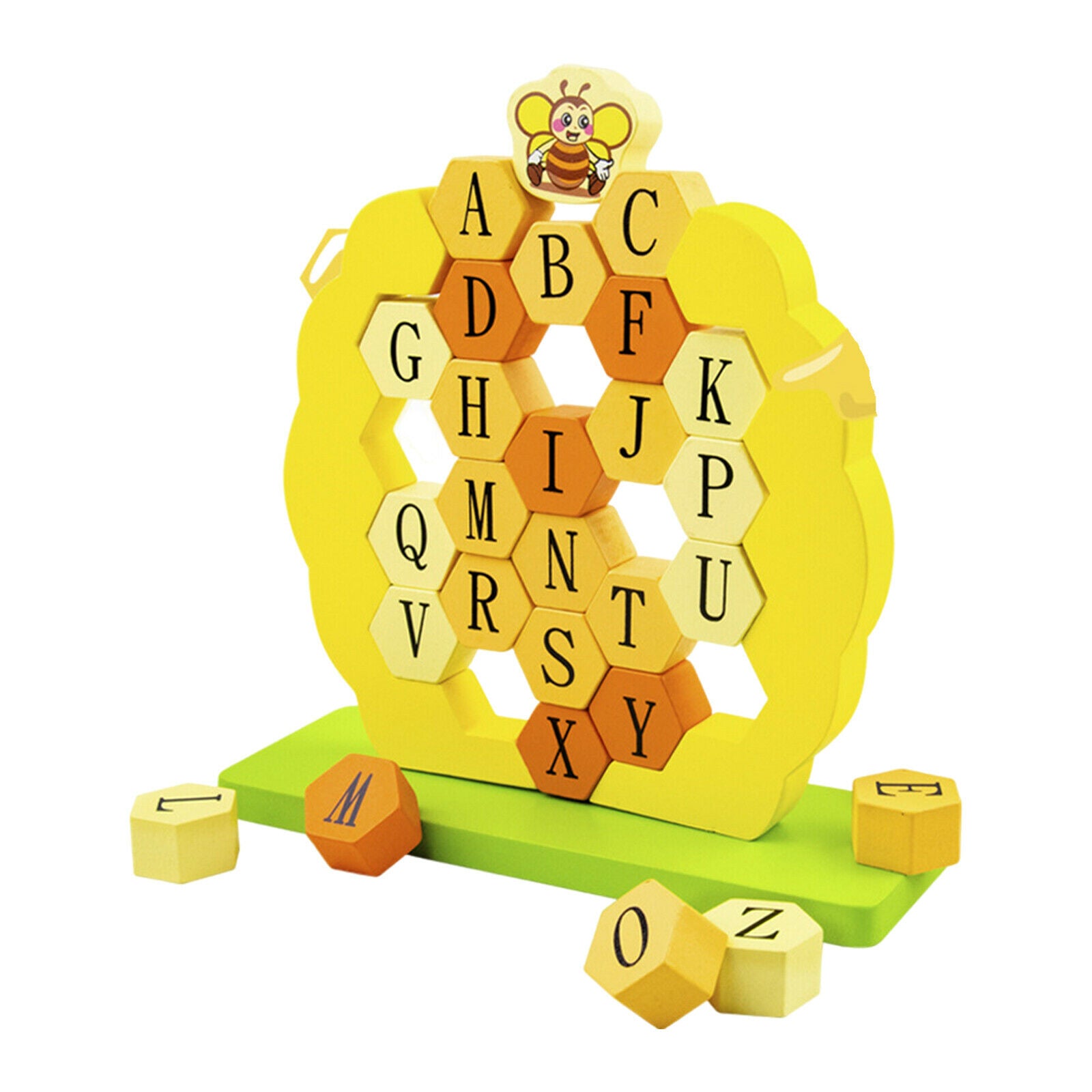 Wood Alphabet Puzzle Stacker Board Teaching Aids Sensory Toys Activity Gift