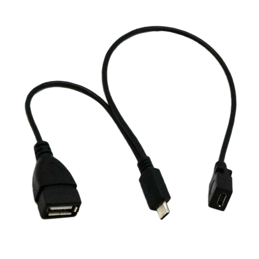 Black PVC Micro USB & Micro USB Male to Female OTG Power Adapter Cable